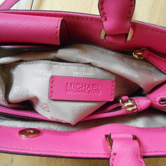 MICHAEL KORS HAILEE SATCHEL-BAG-PURSE-PINK FLORAL-GOLD TRIM - Picture 5 of 10